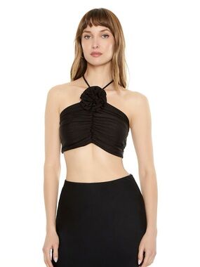 Forever 21 Black Halter Crop Top with Rosette
